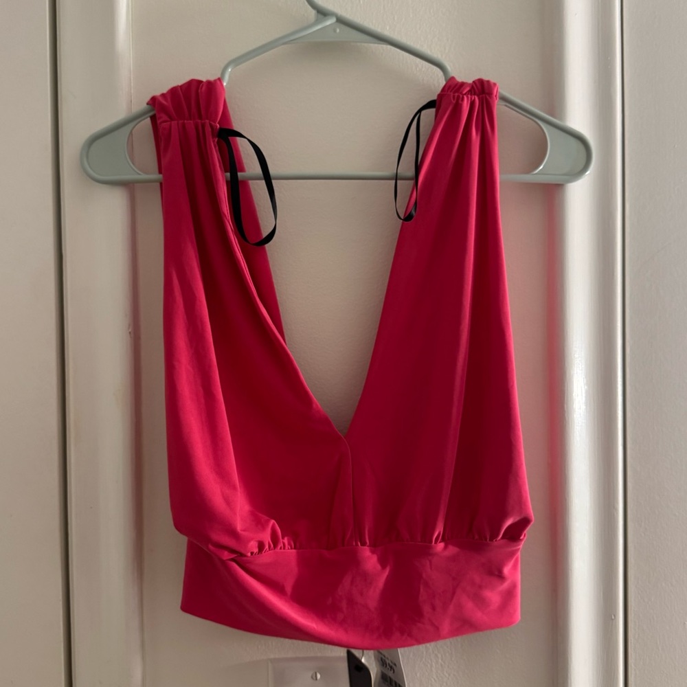 Hot Pink Deep V-Neck Crop Top by 21 Saints, Size L